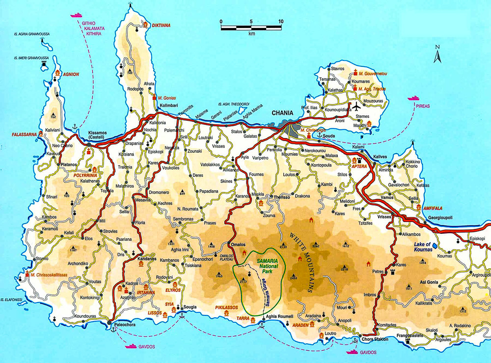 Ущелье Самарья на карте Крита.
